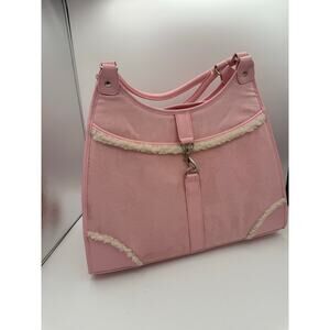Pink Faux Suede and Shearling Pet Carrier Bag